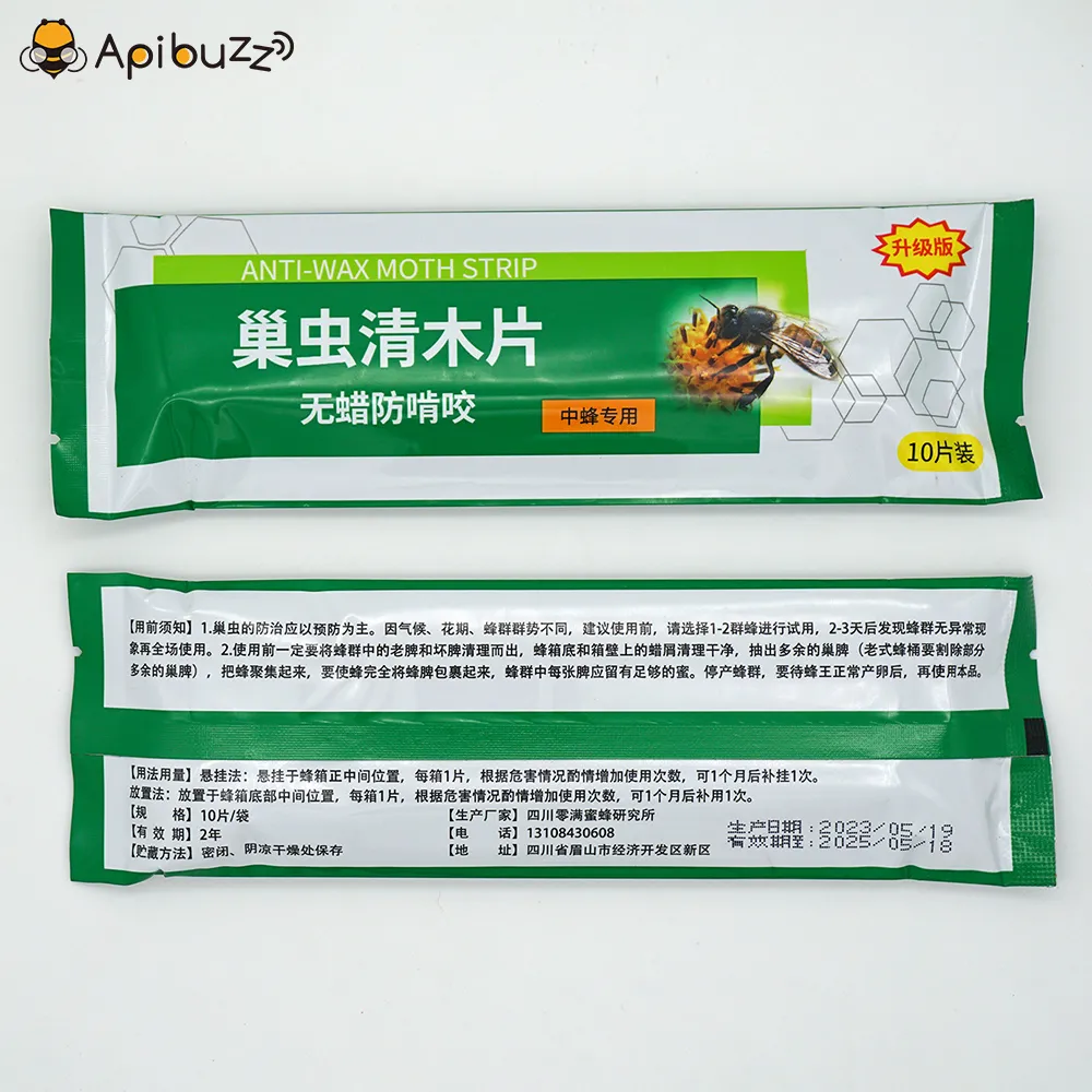 APIBUZZ Tiras de madera para tratamiento de polillas de cera de colmena | Paquete de 10 unidades