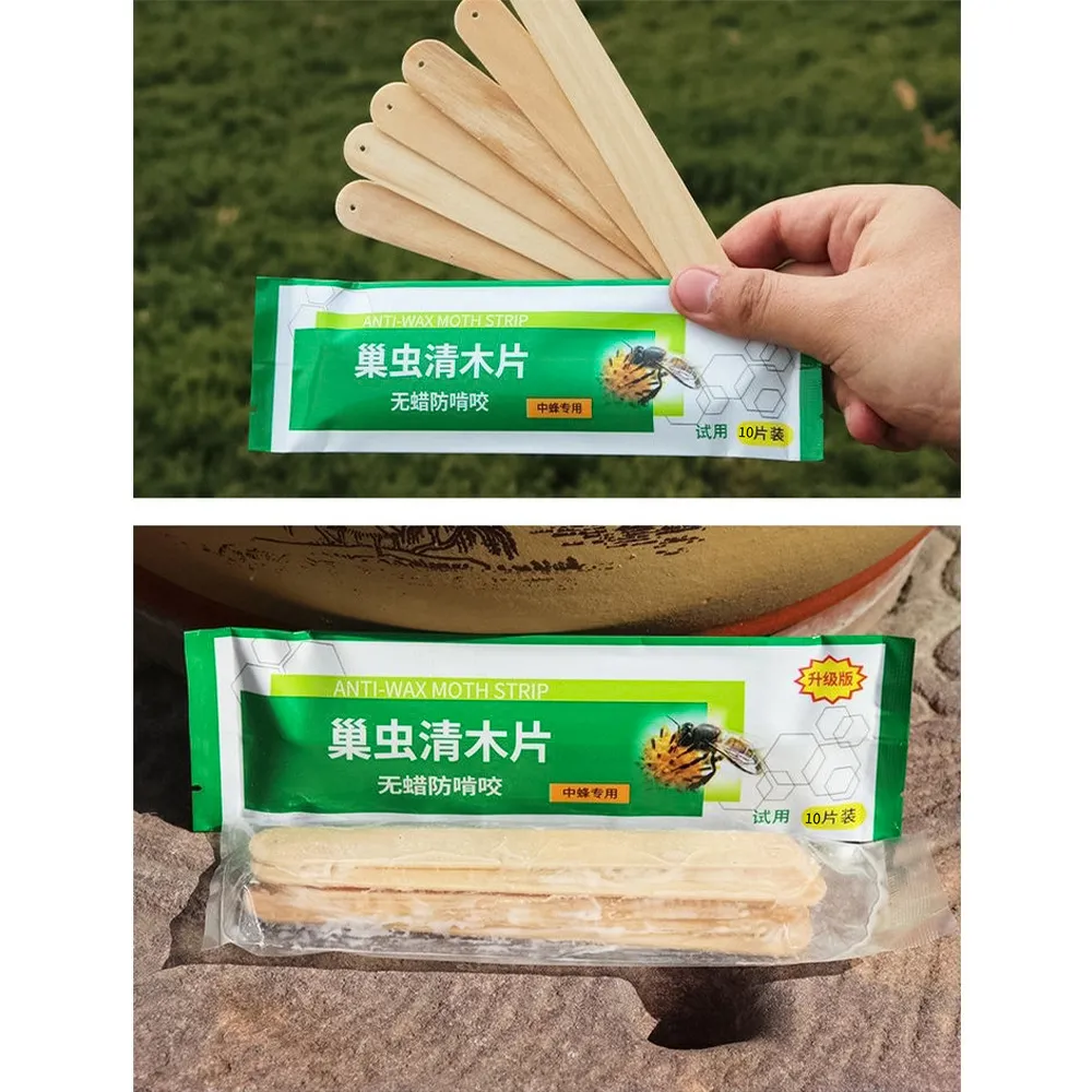 APIBUZZ Tiras de madera para tratamiento de polillas de cera de colmena | Paquete de 10 unidades