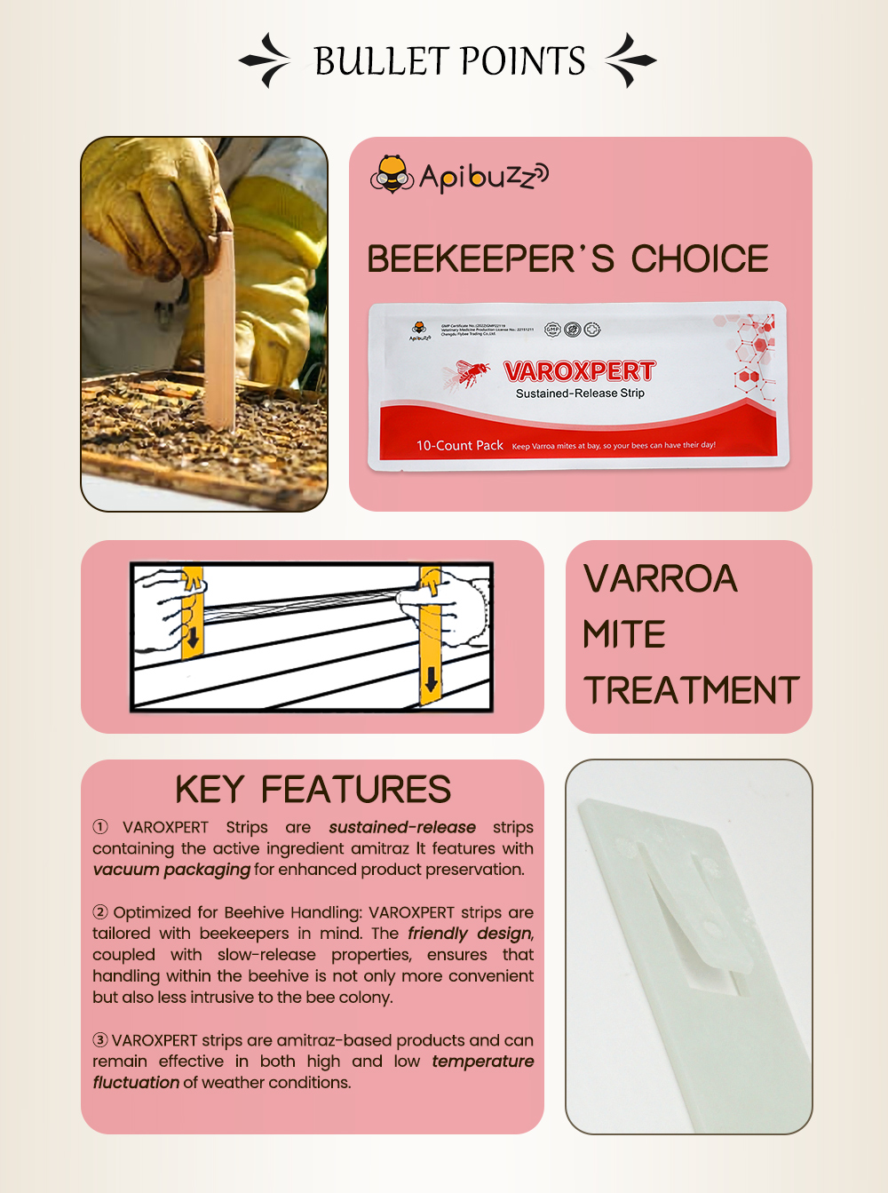 VAROXPERT Tiras de Amitraz Varroa de liberación lenta