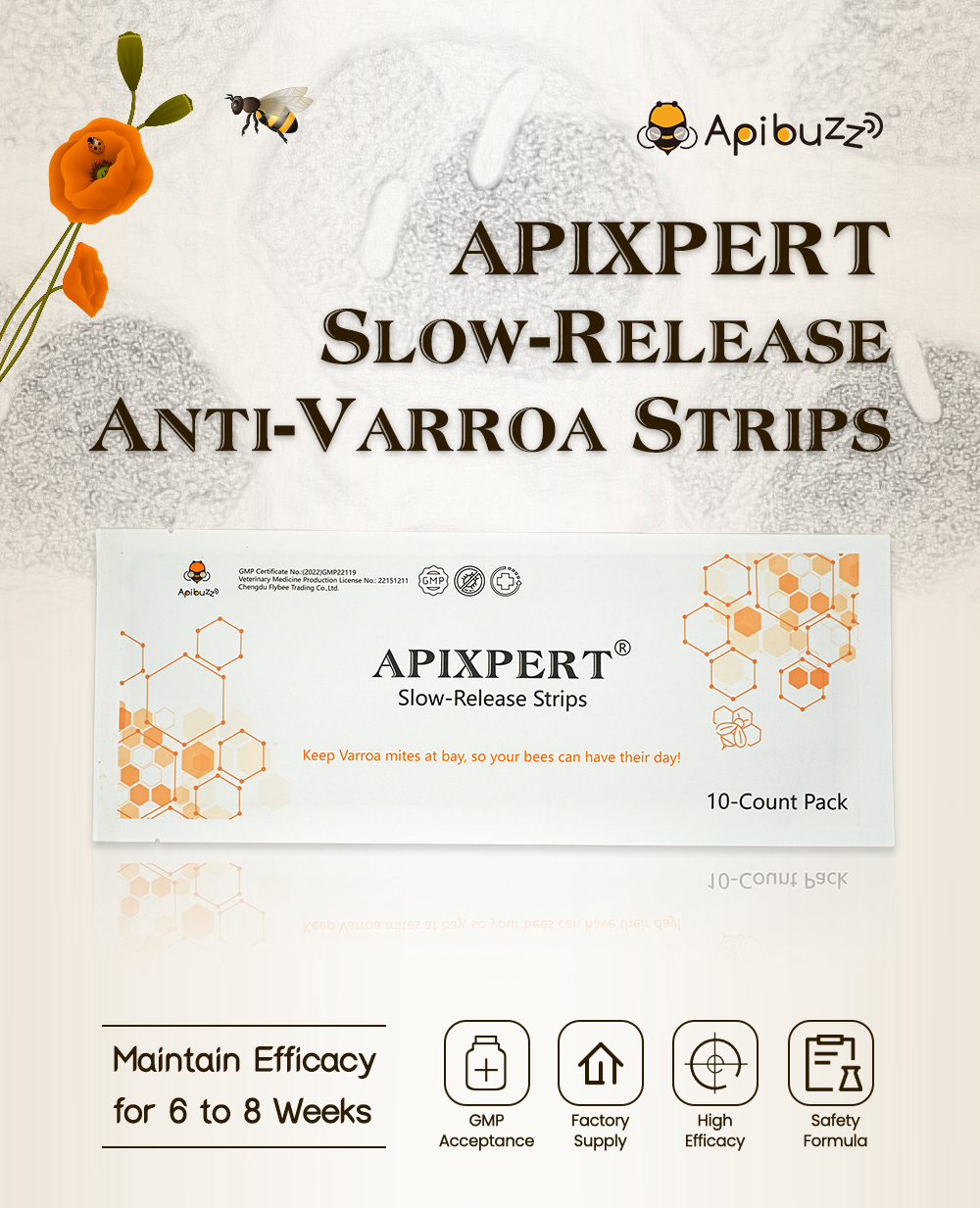 Tiras de flumetrina varroa de liberación lenta APIXPERT