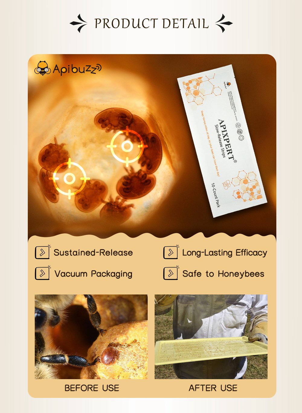 Tiras de flumetrina varroa de liberación lenta APIXPERT