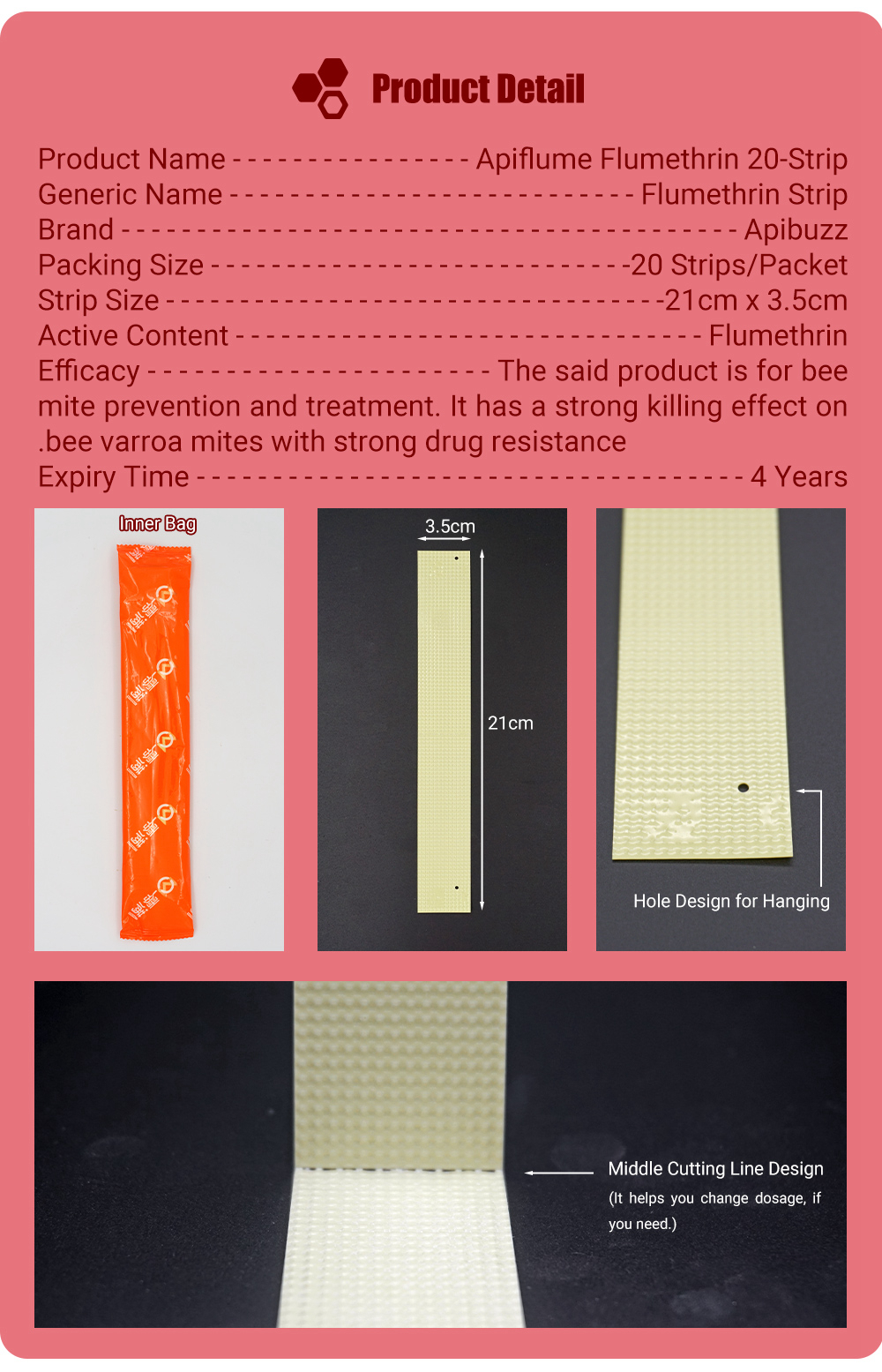 APIFLUME Tiras de flumetrina para abejas - Paquete de 20