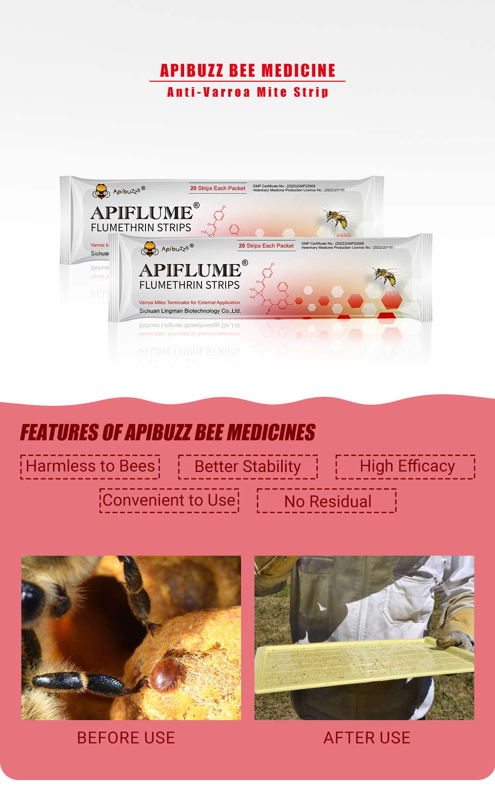 APIFLUME Tiras de flumetrina para abejas - Paquete de 20