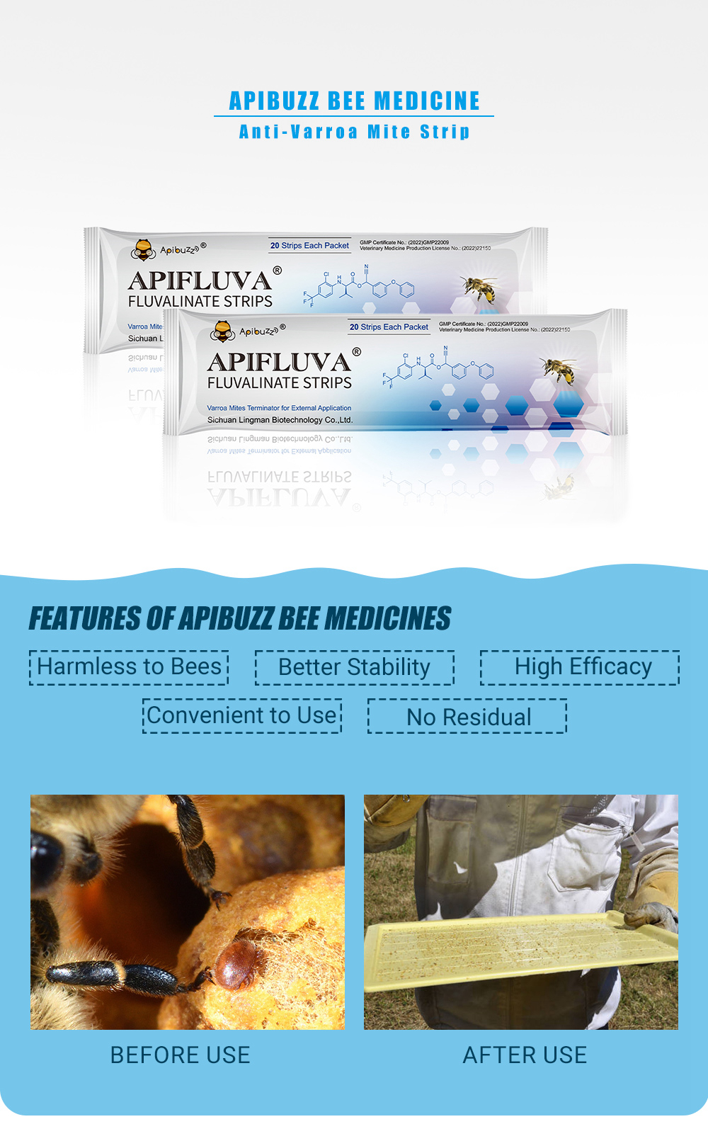 Tiras antiácaros APIFLUVA - Paquete de 20 unidades