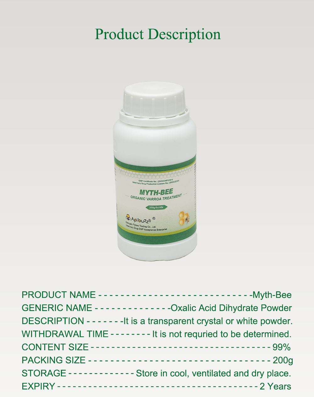 Tratamiento con ácido oxálico MYTH-BEE para abejas