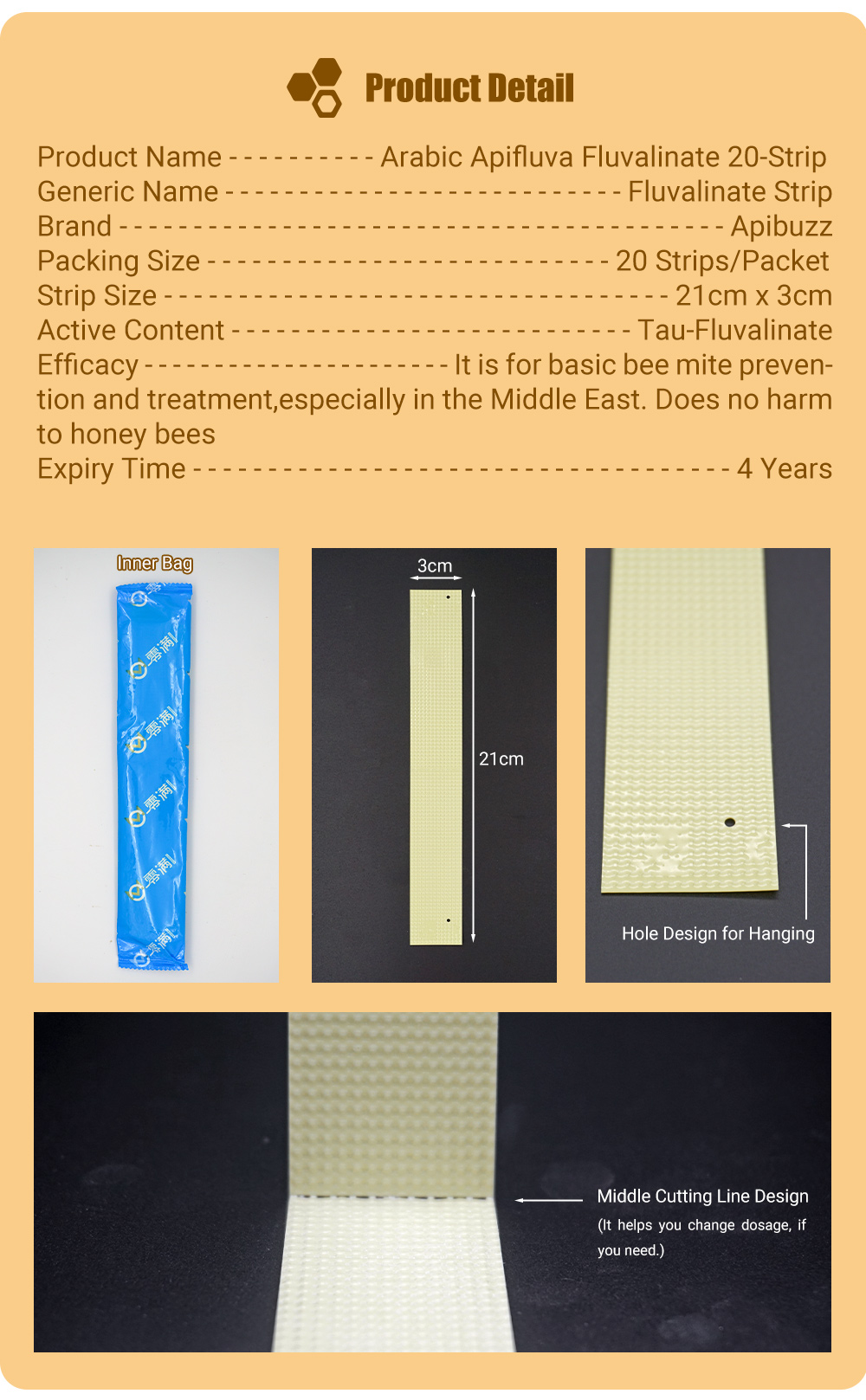 Tiras de fluvalinato APIFLUVA árabe - Paquete de 20